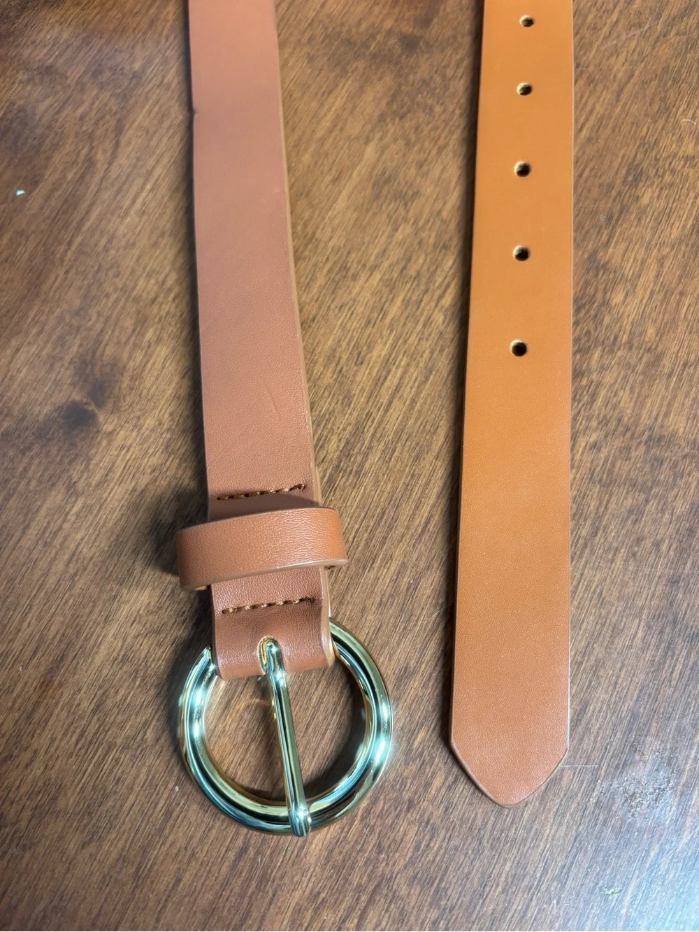 Minimalist Tan Waist Belt with Round Gold Hardware